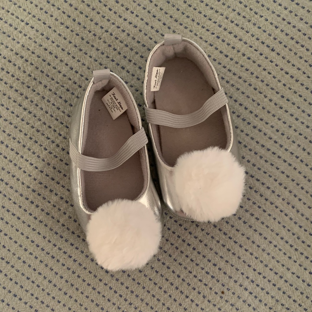 Silver with Pom Pom Ballet Flats